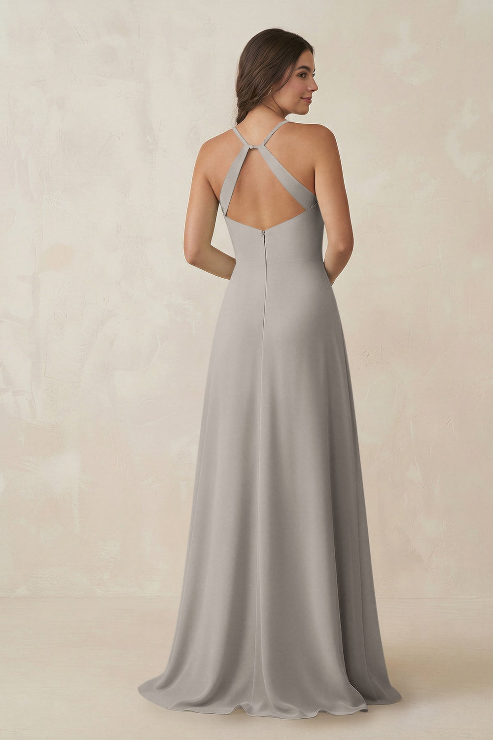 Ruched Sheath Chiffon Bridesmaid Dress in Silver - KissProm BRIDESMAID DRESSES