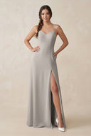 Ruched Sheath Chiffon Bridesmaid Dress in Silver - KissProm BRIDESMAID DRESSES