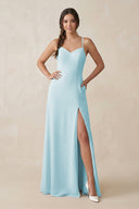 Ruched Sheath Chiffon Bridesmaid Dress in Sky Blue - KissProm BRIDESMAID DRESSES
