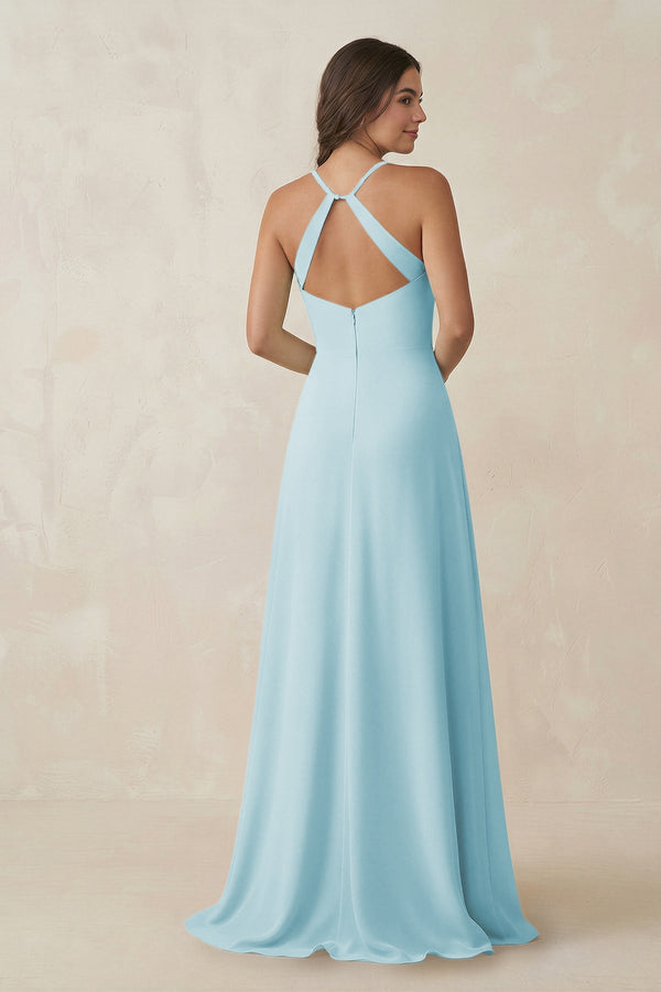 Ruched Sheath Chiffon Bridesmaid Dress in Sky Blue - KissProm BRIDESMAID DRESSES