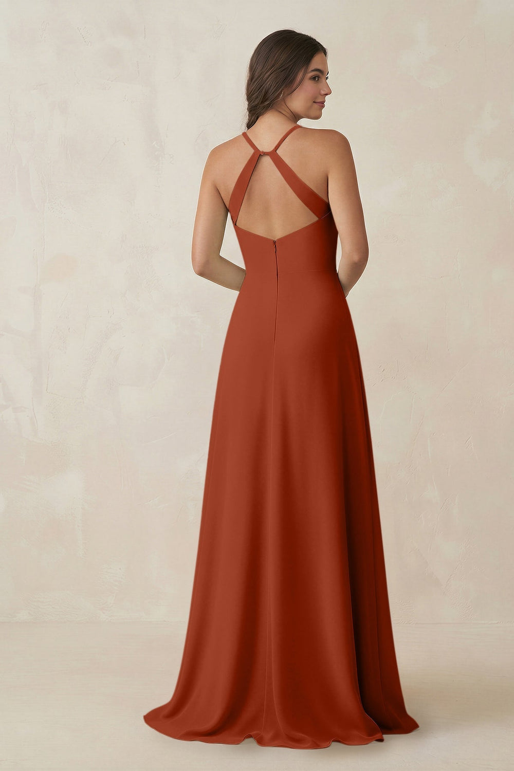 Ruched Sheath Chiffon Bridesmaid Dress in Spice - KissProm BRIDESMAID DRESSES