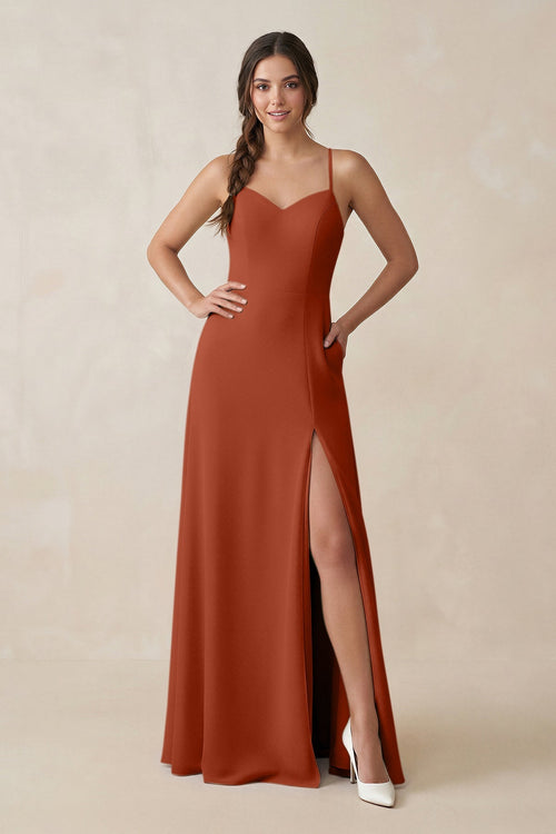 Ruched Sheath Chiffon Bridesmaid Dress in Spice - KissProm BRIDESMAID DRESSES