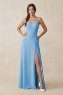Ruched Sheath Chiffon Bridesmaid Dress in Steel Blue - KissProm BRIDESMAID DRESSES
