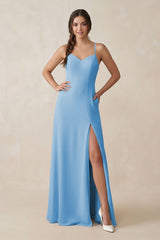 Ruched Sheath Chiffon Bridesmaid Dress in Steel Blue - KissProm BRIDESMAID DRESSES
