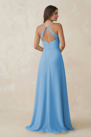 Ruched Sheath Chiffon Bridesmaid Dress in Steel Blue - KissProm BRIDESMAID DRESSES