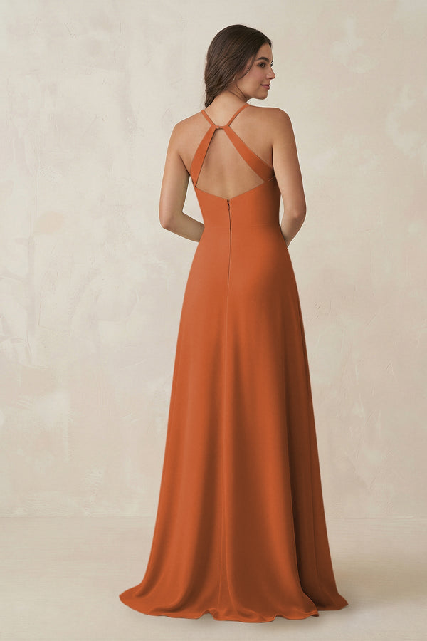 Ruched Sheath Chiffon Bridesmaid Dress in Terracotta - KissProm BRIDESMAID DRESSES