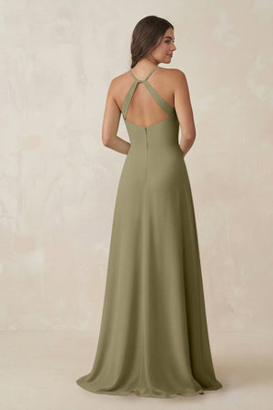 Ruched Sheath Chiffon Bridesmaid Dress in Thyme - KissProm BRIDESMAID DRESSES