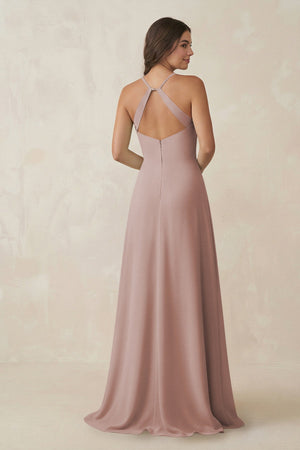 Ruched Sheath Chiffon Bridesmaid Dress in Toffee - KissProm BRIDESMAID DRESSES