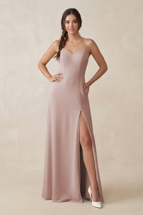 Ruched Sheath Chiffon Bridesmaid Dress in Toffee - KissProm BRIDESMAID DRESSES