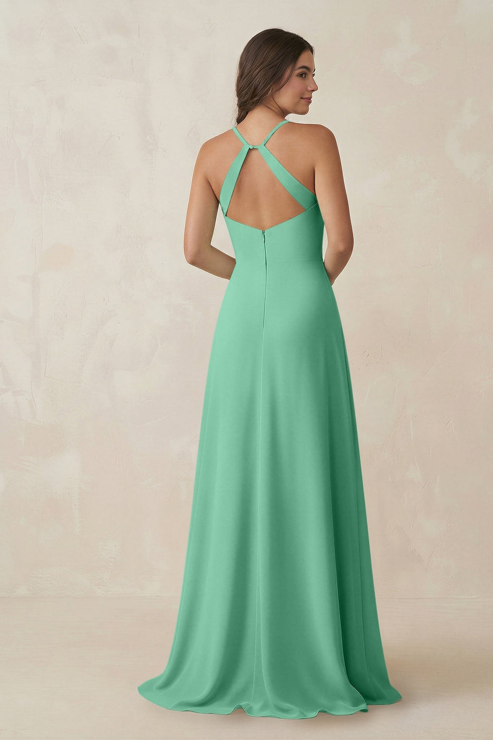Ruched Sheath Chiffon Bridesmaid Dress in Turquoise - KissProm BRIDESMAID DRESSES