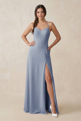 Ruched Sheath Chiffon Bridesmaid Dress in Twilight - KissProm BRIDESMAID DRESSES