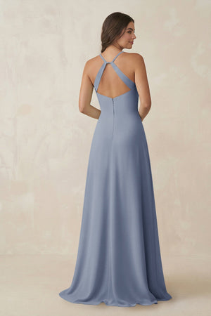 Ruched Sheath Chiffon Bridesmaid Dress in Twilight - KissProm BRIDESMAID DRESSES
