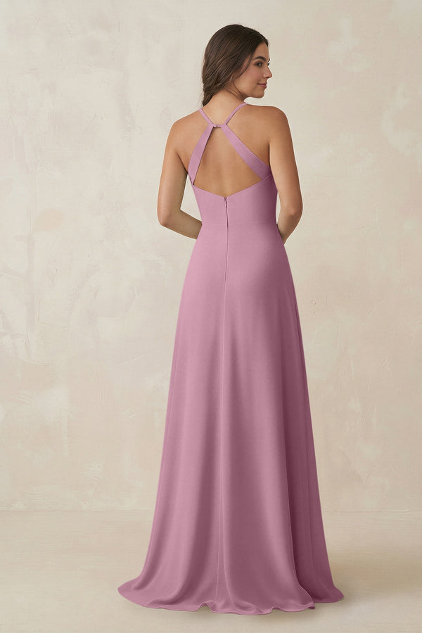 KissProm | Ruched Sheath Chiffon Bridesmaid Dress in Vintage Mauve