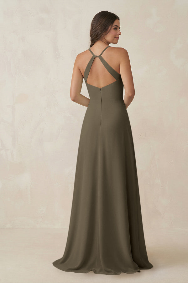 Ruched Sheath Chiffon Bridesmaid Dress in Willow Green - KissProm BRIDESMAID DRESSES