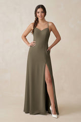 Ruched Sheath Chiffon Bridesmaid Dress in Willow Green - KissProm BRIDESMAID DRESSES