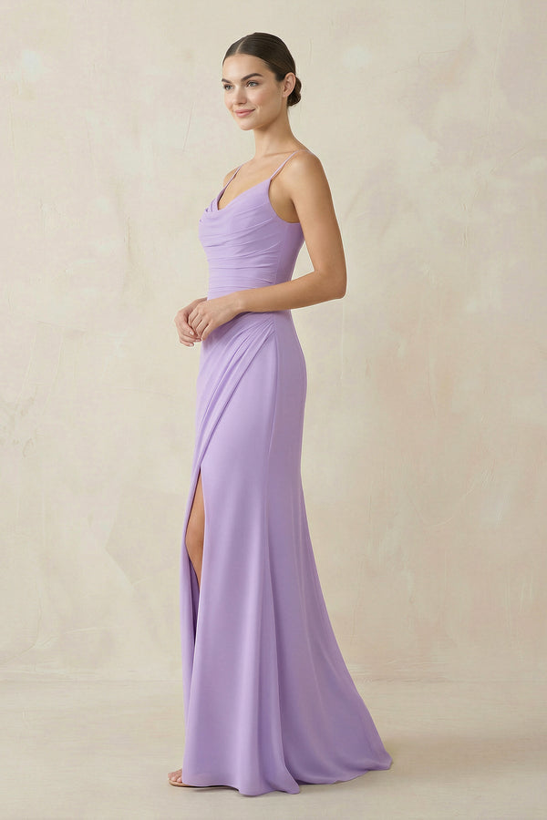 Ruched Sheath Spaghetti Strap Chiffon Bridesmaid Dress - KissProm Bridesmaid Dresses