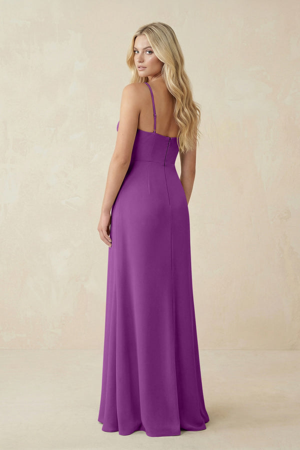 Ruched Sheath Spaghetti Strap Chiffon Bridesmaid Dress in Amethyst - KissProm BRIDESMAID DRESSES