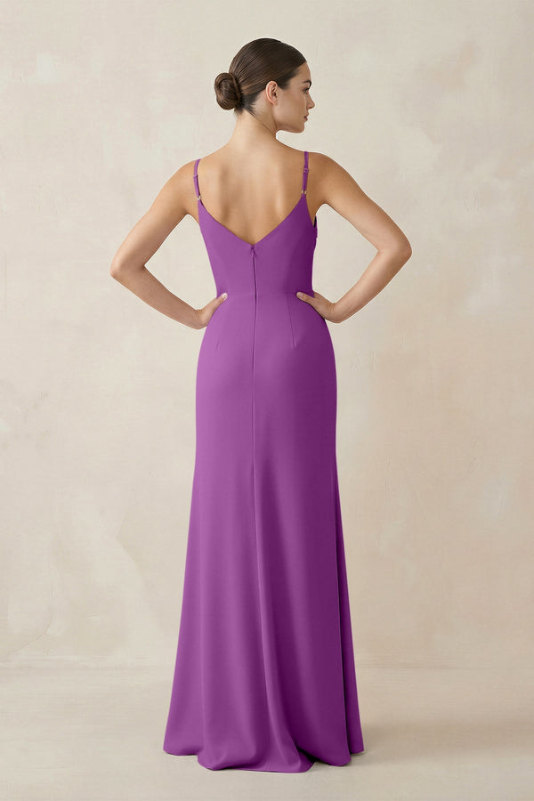 Ruched Sheath Spaghetti Strap Chiffon Bridesmaid Dress in Amethyst - KissProm Bridesmaid Dresses