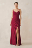 Ruched Sheath Spaghetti Strap Chiffon Bridesmaid Dress in Berry - KissProm Bridesmaid Dresses