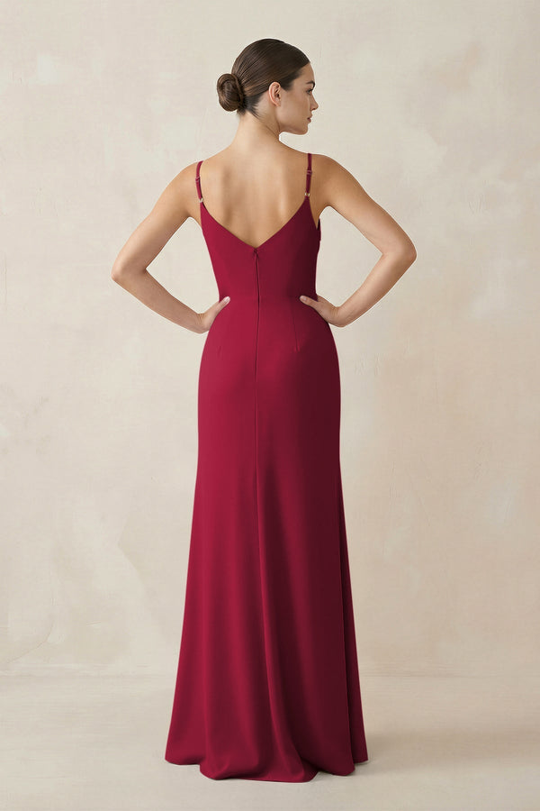 Ruched Sheath Spaghetti Strap Chiffon Bridesmaid Dress in Berry - KissProm Bridesmaid Dresses