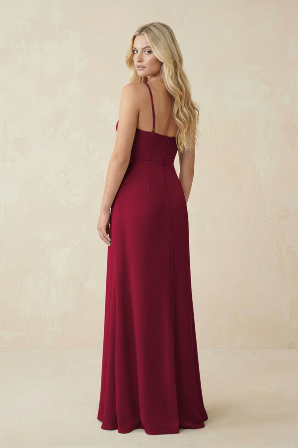 Ruched Sheath Spaghetti Strap Chiffon Bridesmaid Dress in Berry - KissProm BRIDESMAID DRESSES