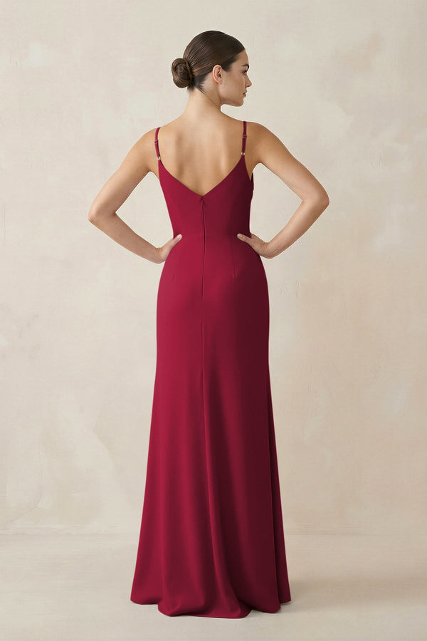 Ruched Sheath Spaghetti Strap Chiffon Bridesmaid Dress in Berry - KissProm Bridesmaid Dresses