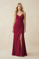 Ruched Sheath Spaghetti Strap Chiffon Bridesmaid Dress in Berry - KissProm BRIDESMAID DRESSES