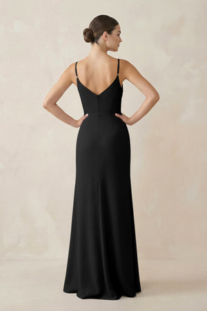 Ruched Sheath Spaghetti Strap Chiffon Bridesmaid Dress in Black - KissProm Bridesmaid Dresses