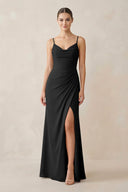 Ruched Sheath Spaghetti Strap Chiffon Bridesmaid Dress in Black - KissProm Bridesmaid Dresses