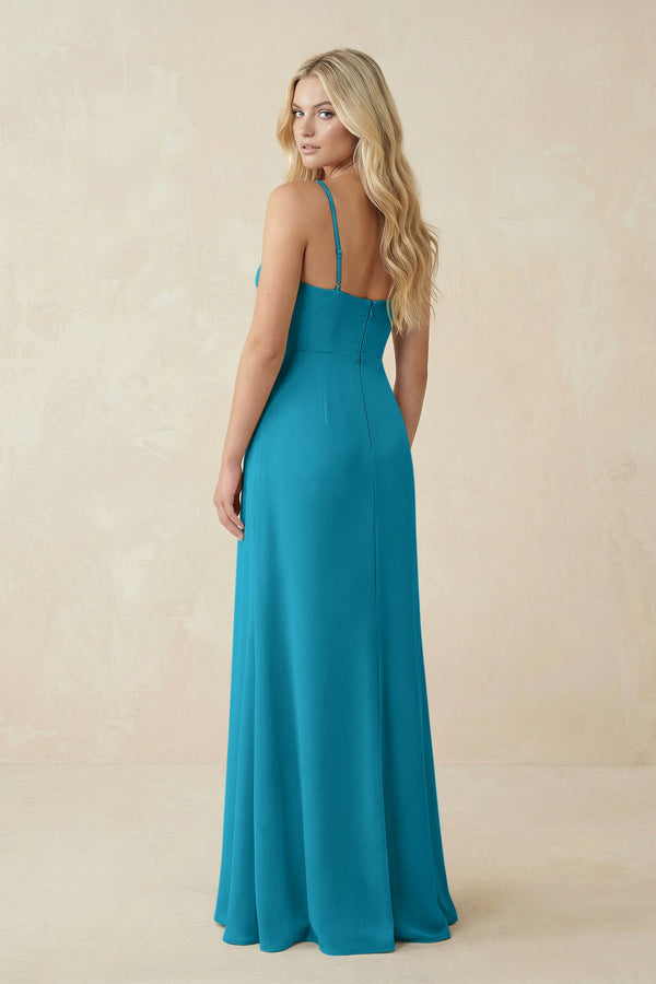 Ruched Sheath Spaghetti Strap Chiffon Bridesmaid Dress in Blue Jay - KissProm BRIDESMAID DRESSES