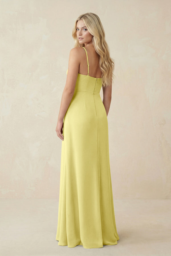 Ruched Sheath Spaghetti Strap Chiffon Bridesmaid Dress in Buttercup - KissProm BRIDESMAID DRESSES