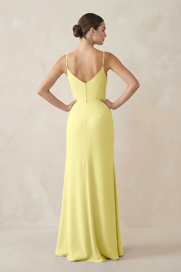 Ruched Sheath Spaghetti Strap Chiffon Bridesmaid Dress in Buttercup - KissProm Bridesmaid Dresses