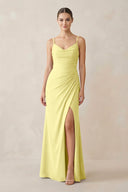 Ruched Sheath Spaghetti Strap Chiffon Bridesmaid Dress in Buttercup - KissProm Bridesmaid Dresses