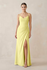 Ruched Sheath Spaghetti Strap Chiffon Bridesmaid Dress in Buttercup - KissProm Bridesmaid Dresses