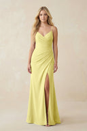 Ruched Sheath Spaghetti Strap Chiffon Bridesmaid Dress in Buttercup - KissProm BRIDESMAID DRESSES