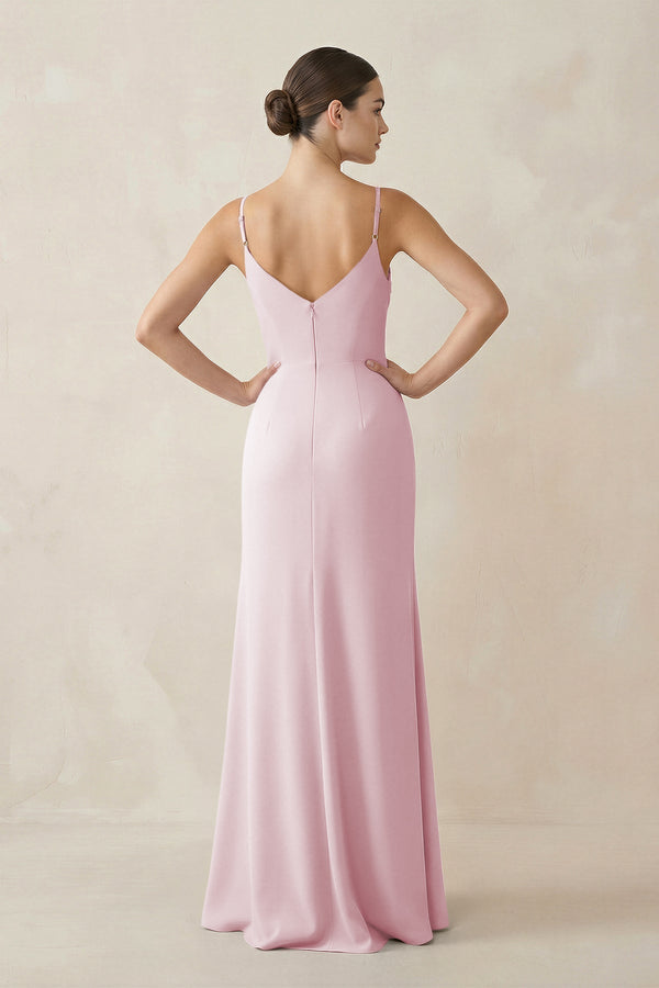 Ruched Sheath Spaghetti Strap Chiffon Bridesmaid Dress in Candy Pink - KissProm Bridesmaid Dresses