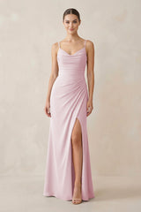 Ruched Sheath Spaghetti Strap Chiffon Bridesmaid Dress in Candy Pink - KissProm Bridesmaid Dresses