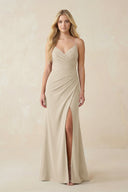 Ruched Sheath Spaghetti Strap Chiffon Bridesmaid Dress in Champagne - KissProm BRIDESMAID DRESSES