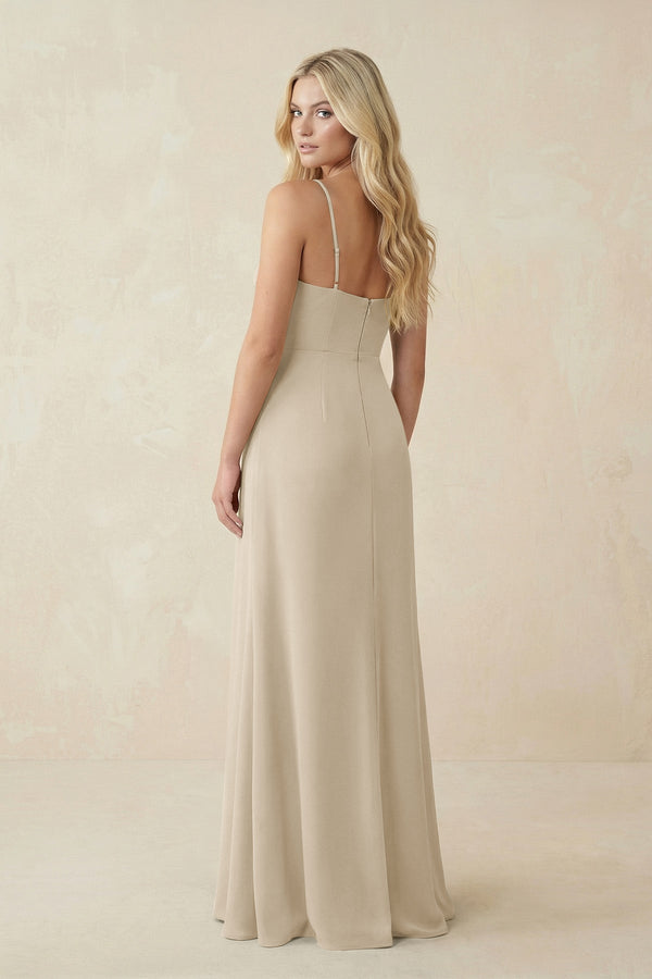 Ruched Sheath Spaghetti Strap Chiffon Bridesmaid Dress in Champagne - KissProm BRIDESMAID DRESSES