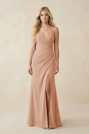Ruched Sheath Spaghetti Strap Chiffon Bridesmaid Dress in Champagne Rose - KissProm BRIDESMAID DRESSES