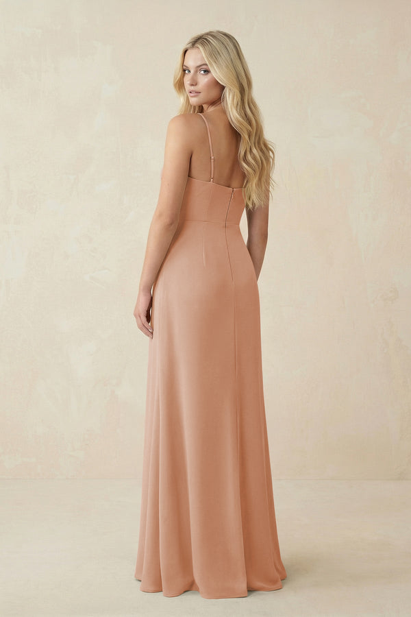 Ruched Sheath Spaghetti Strap Chiffon Bridesmaid Dress in Champagne Rose - KissProm BRIDESMAID DRESSES