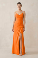 Ruched Sheath Spaghetti Strap Chiffon Bridesmaid Dress in Cinnamon - KissProm Bridesmaid Dresses