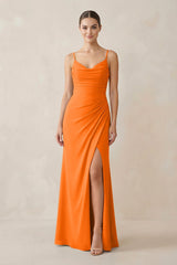 Ruched Sheath Spaghetti Strap Chiffon Bridesmaid Dress in Cinnamon - KissProm Bridesmaid Dresses