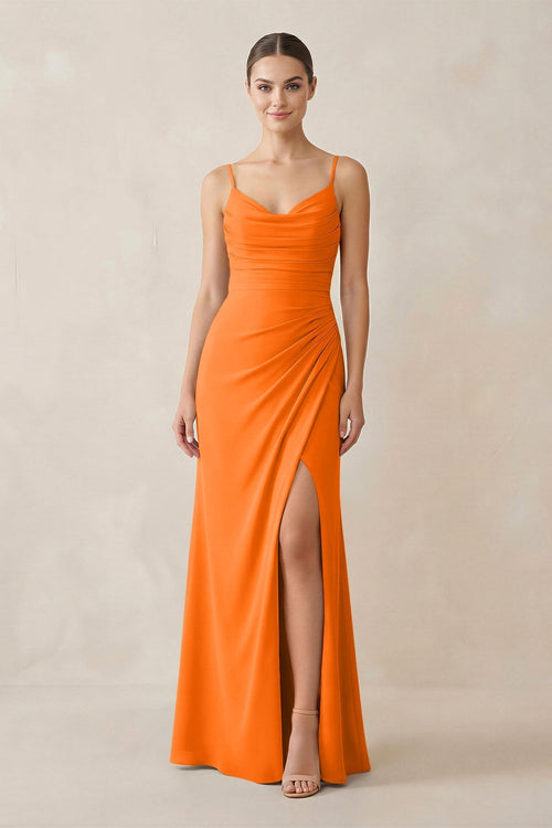 Ruched Sheath Spaghetti Strap Chiffon Bridesmaid Dress in Cinnamon - KissProm Bridesmaid Dresses