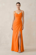 Ruched Sheath Spaghetti Strap Chiffon Bridesmaid Dress in Cinnamon - KissProm Bridesmaid Dresses