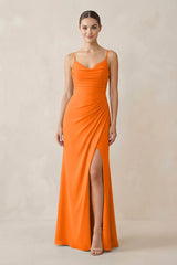 Ruched Sheath Spaghetti Strap Chiffon Bridesmaid Dress in Cinnamon - KissProm Bridesmaid Dresses