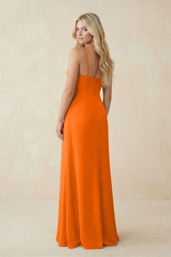 Ruched Sheath Spaghetti Strap Chiffon Bridesmaid Dress in Cinnamon - KissProm BRIDESMAID DRESSES