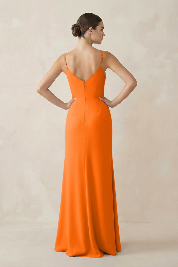 Ruched Sheath Spaghetti Strap Chiffon Bridesmaid Dress in Cinnamon - KissProm Bridesmaid Dresses