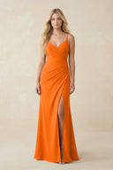 Ruched Sheath Spaghetti Strap Chiffon Bridesmaid Dress in Cinnamon - KissProm BRIDESMAID DRESSES