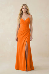 Ruched Sheath Spaghetti Strap Chiffon Bridesmaid Dress in Cinnamon - KissProm BRIDESMAID DRESSES